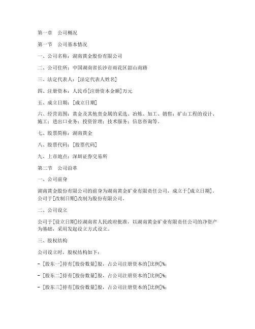 湖南黄金招股说明书