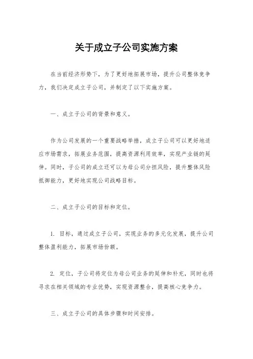 关于成立子公司实施方案