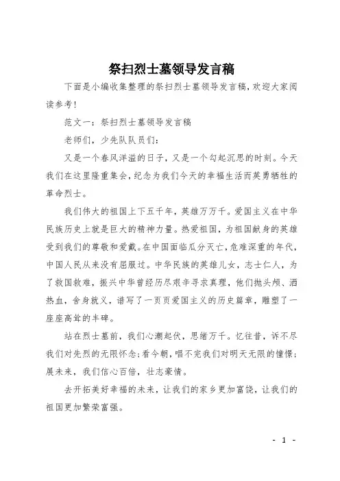 祭扫烈士墓领导发言稿