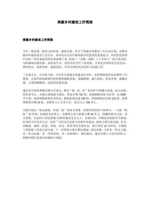 美丽乡村建设工作简报