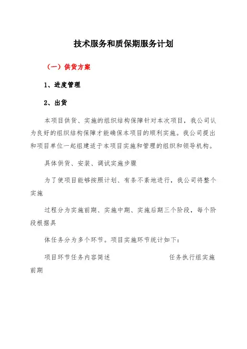 技术服务和质保期服务计划