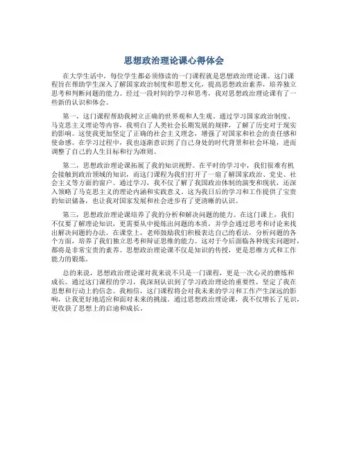 思想政治理论课心得体会1000字