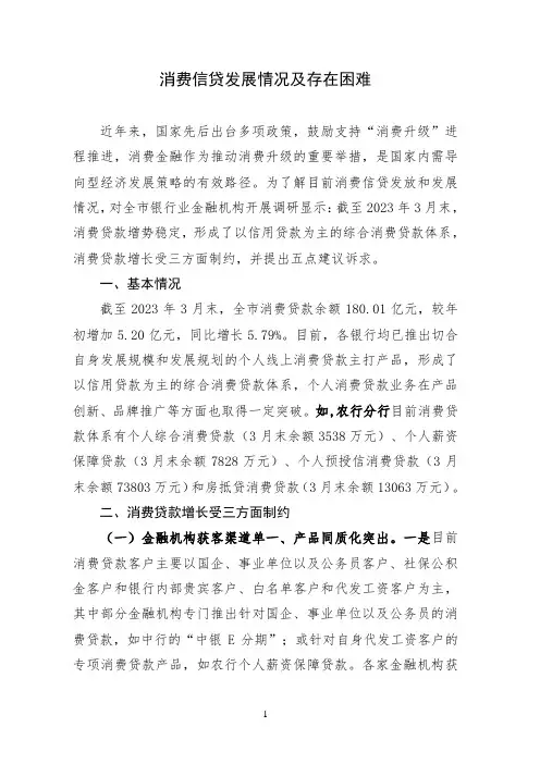 消费信贷发展情况及存在困难