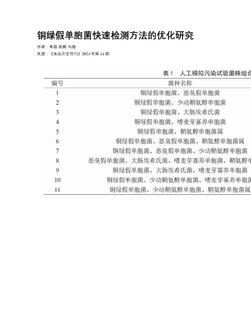 铜绿假单胞菌快速检测方法的优化研究