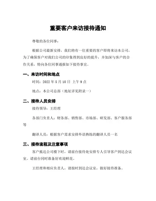 重要客户来访接待通知