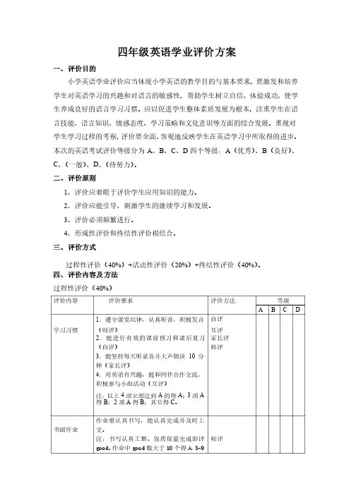 四年级英语学业评价方案[1]