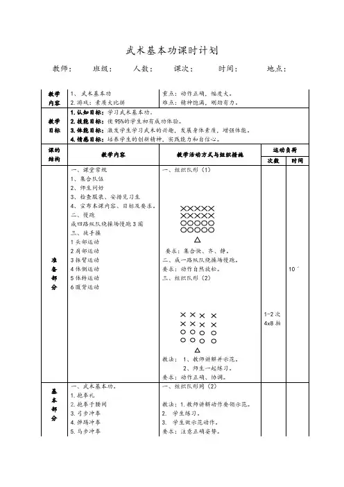 【武术基本功课时计划】