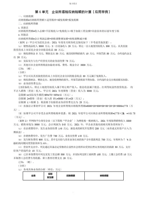 企业所得税应纳税额的计算(应用举例)、企业所得税的其他考点