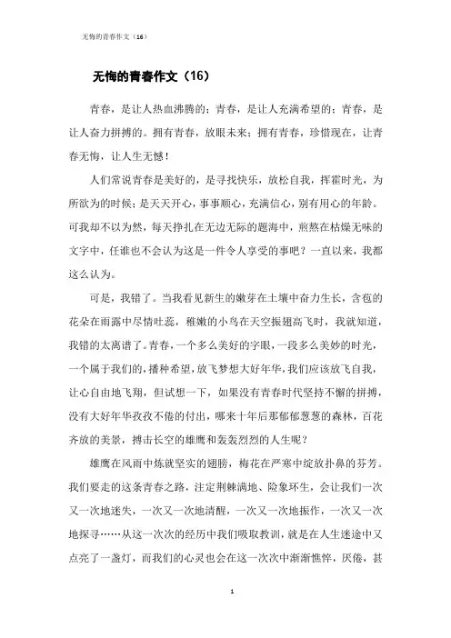 无悔的青春作文(16)