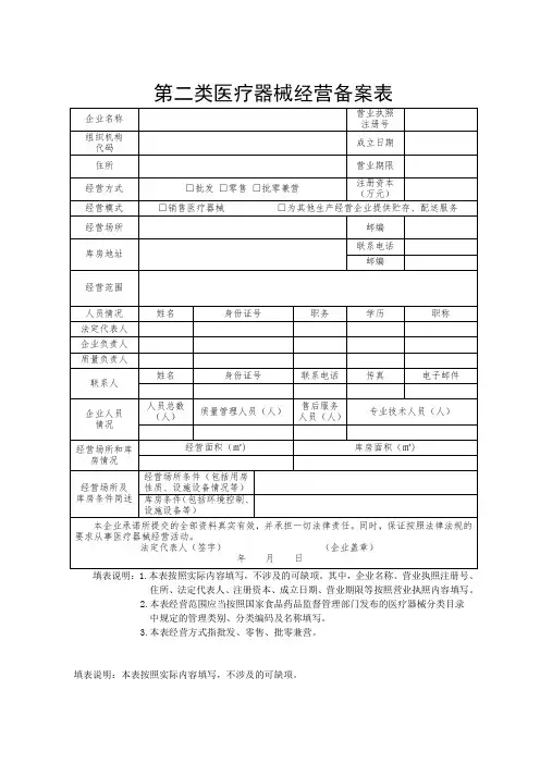 1二类医疗器械备案表