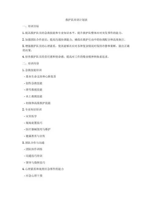 救护队培训计划表