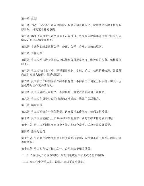 公司管理制度补充条例