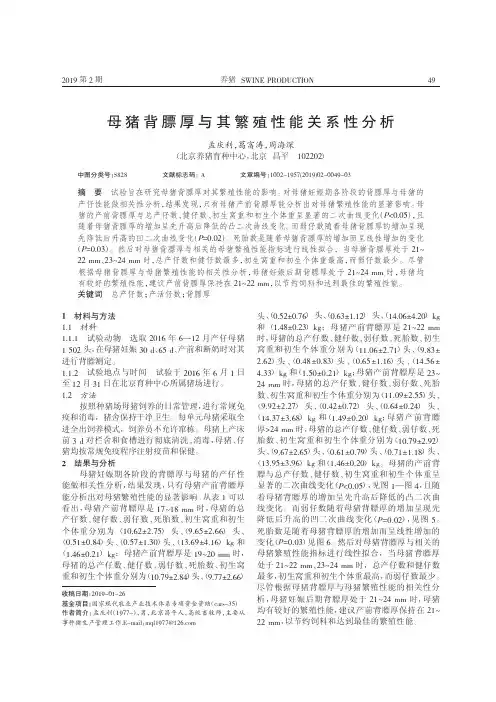 母猪背膘厚与其繁殖性能关系性分析