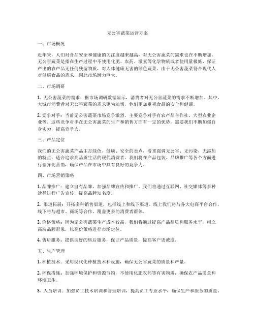 无公害蔬菜运营方案