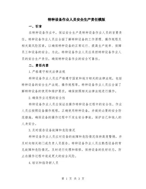 特种设备作业人员安全生产责任模版