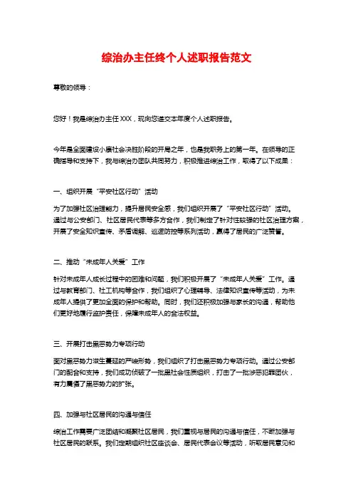 综治办主任终个人述职报告范文
