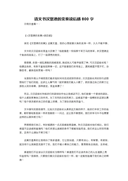 语文书汉堡港的变奏读后感800字