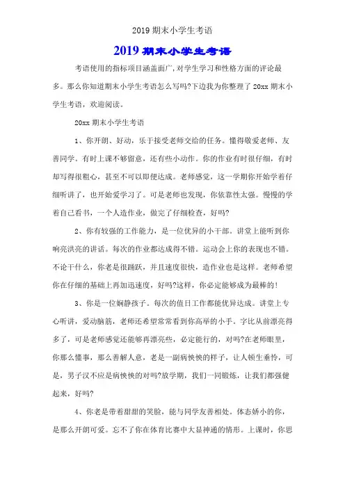 2019期末小学生评语