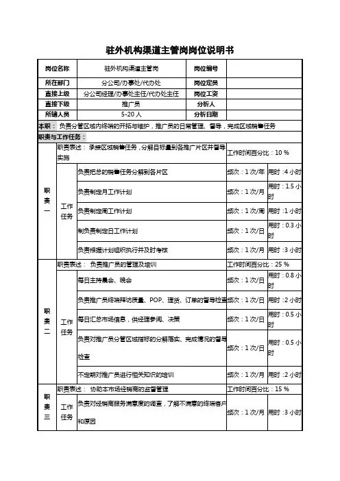 [最新]渠道主管职务说明书[精品]