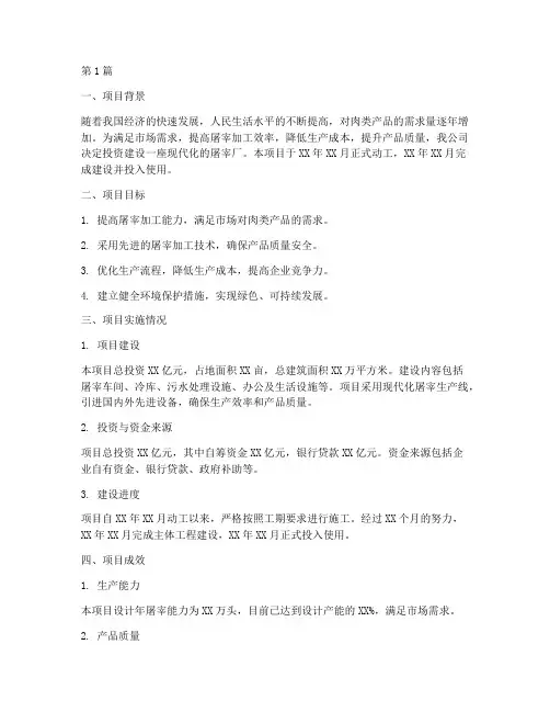 屠宰厂项目总结报告范文(3篇)