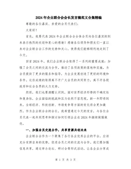 2024年企业联合会会长发言稿范文合集精编
