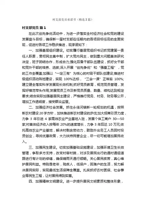 村支部党员承诺书（精选3篇）