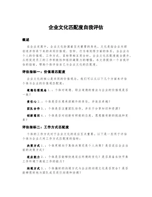 企业文化匹配度自我评估