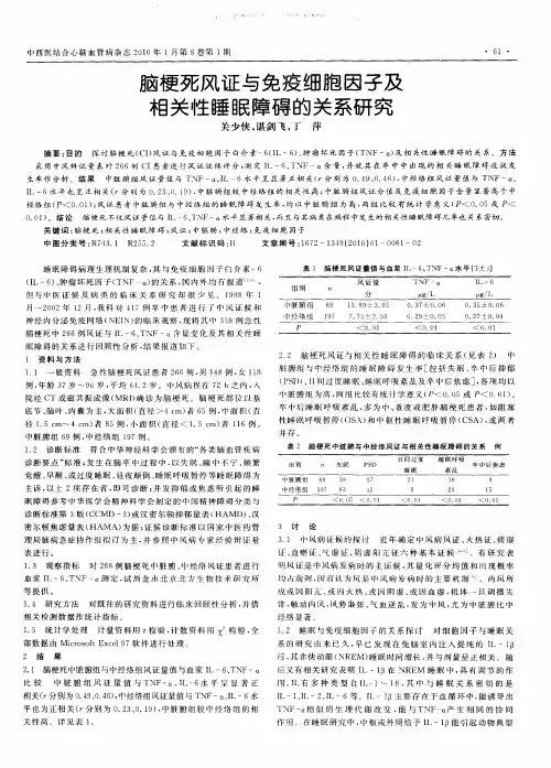 脑梗死风证与免疫细胞因子及相关性睡眠障碍的关系研究