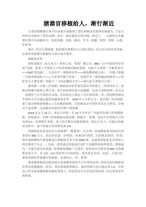 猪器官移植给人
