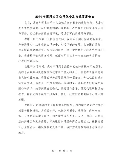 2024年眼科实习心得体会及自我鉴定例文（五篇）
