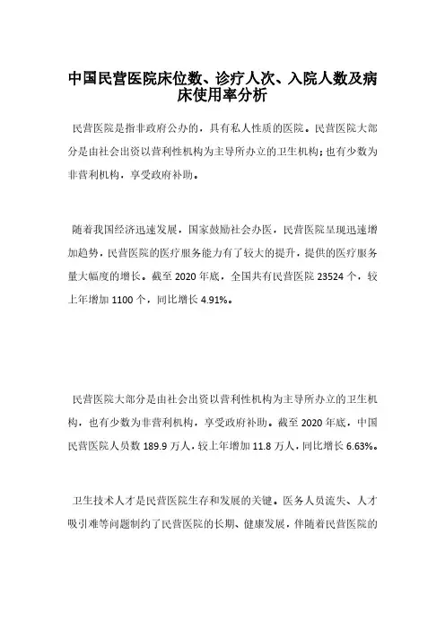 中国民营医院床位数、诊疗人次、入院人数及病床使用率分析
