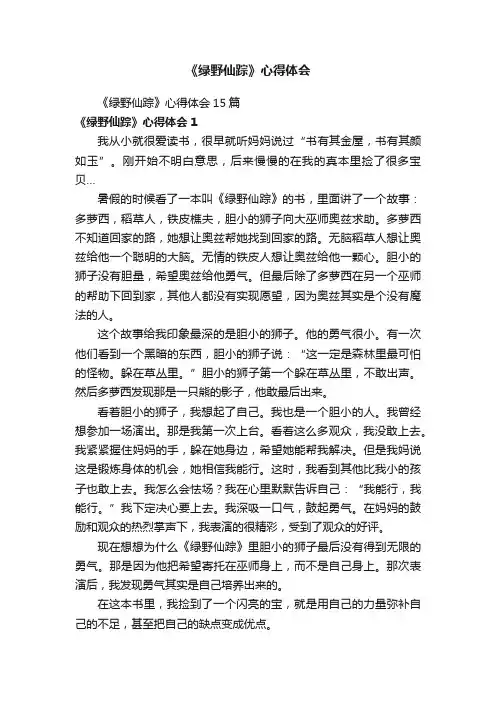 《绿野仙踪》心得体会15篇