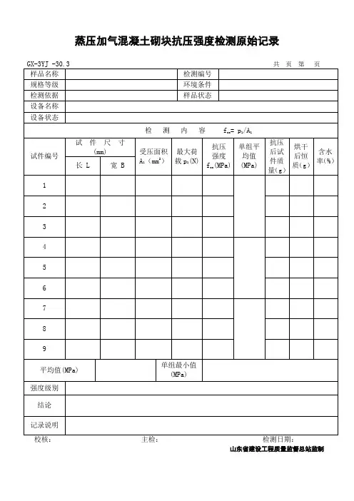 蒸压加气砌块原始记录