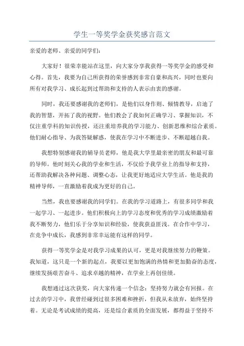 学生一等奖学金获奖感言范文
