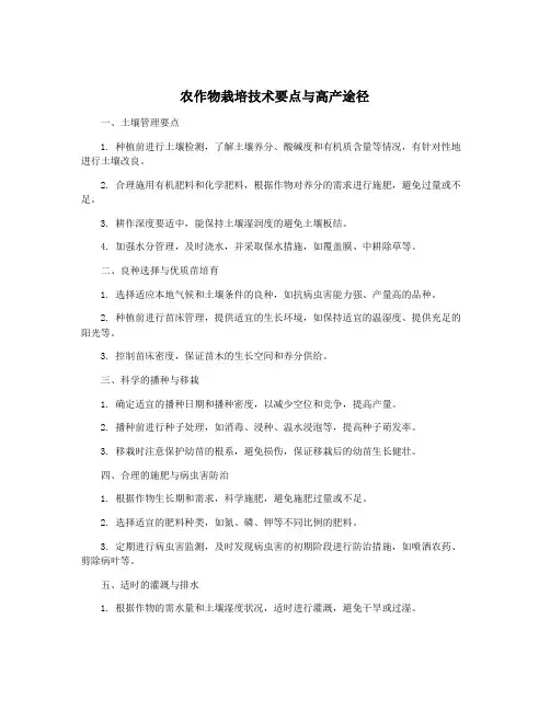 农作物栽培技术要点与高产途径