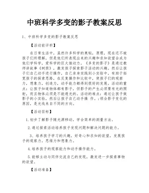 中班科学多变的影子教案反思