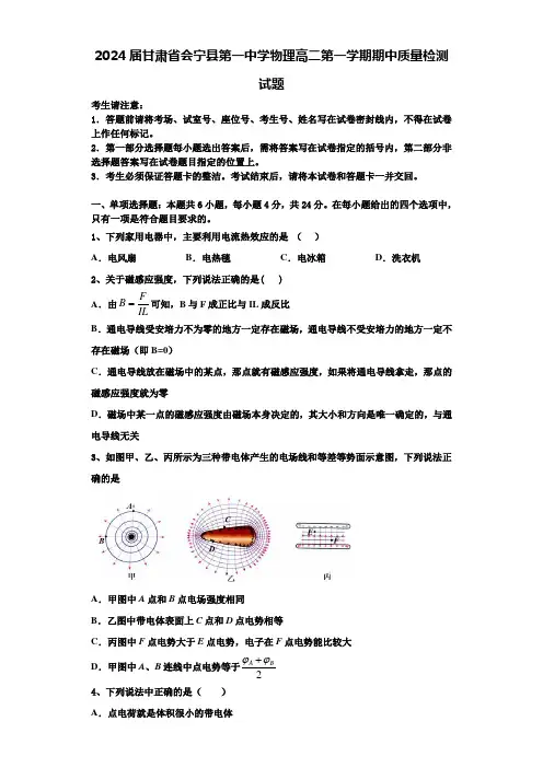 2024届甘肃省会宁县第一中学物理高二第一学期期中质量检测试题含解析