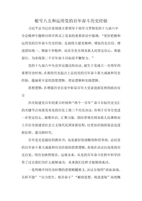 根号八五和运用党的百年奋斗历史经验