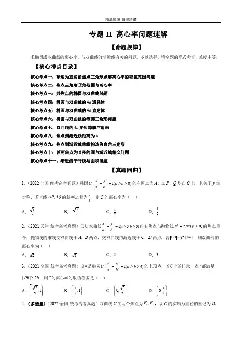 2023年高考数学二轮复习讲练测专题11 离心率问题速解(原卷版)