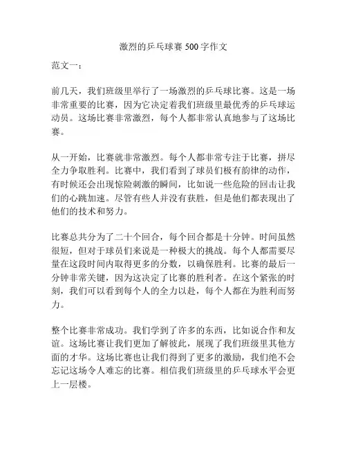 激烈的乒乓球赛500字作文