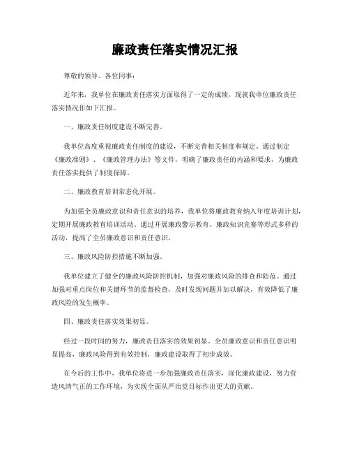 廉政责任落实情况汇报