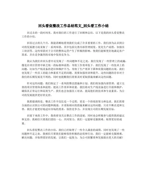 回头看促整改工作总结范文_回头看工作小结