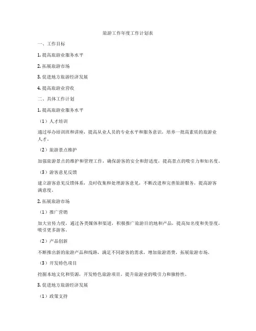 旅游工作年度工作计划表