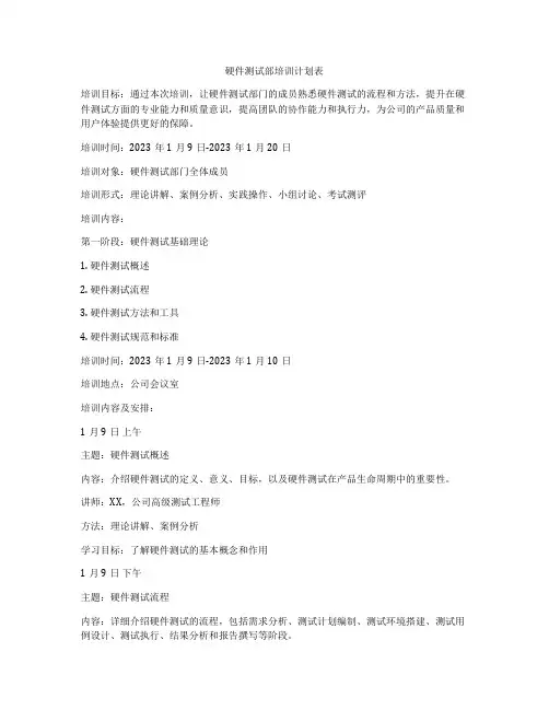 硬件测试部培训计划表