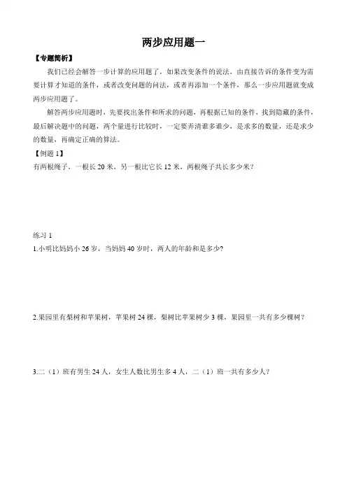 二年级数学两步应用题讲解及提高练习