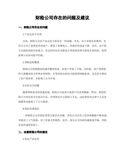 财险公司存在的问题及建议