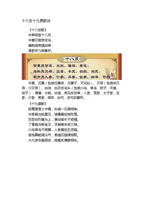 十八反十九畏歌诀