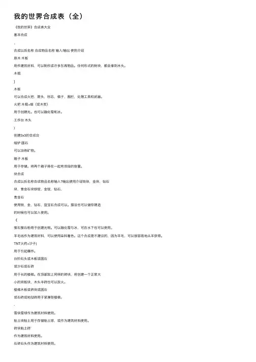 我的世界合成表（全）