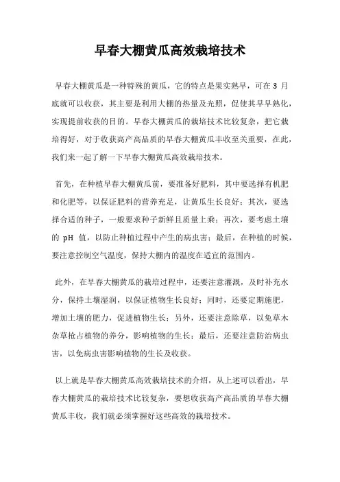 早春大棚黄瓜高效栽培技术