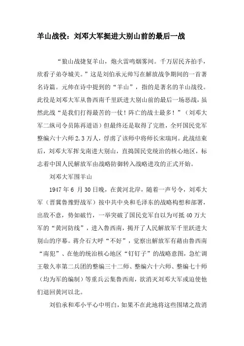羊山战役：刘邓大军挺进大别山前的最后一战-文档资料